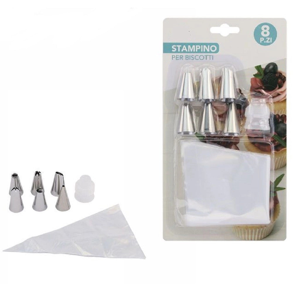Trade Shop - Set 8pz Sac A Poche Siringa Tasca Dolci Pasticceria Sacchetto Con Beccucci 74144 -