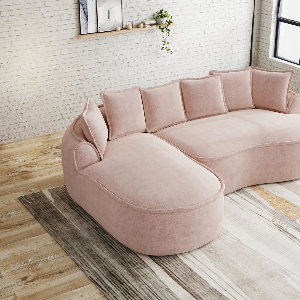 Divano modulare senza struttura in chenille rosa; chaise longue profonda 122 cm
