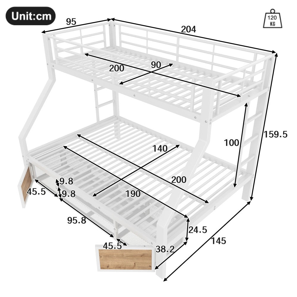 Letto a Castello per Bambini con Cassetti e Scala ¨C MINIMAL ¨C Bianco 90x200 140x200