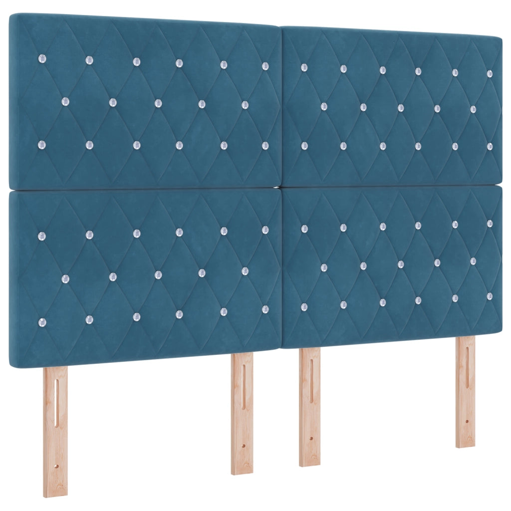 Letto Box Spring con Materasso Blu Scuro 140x190 cm in Velluto