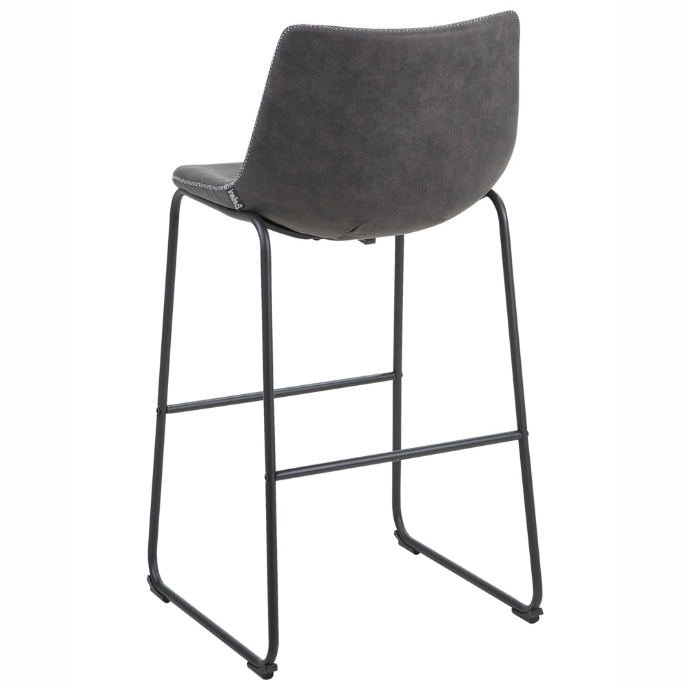 Set di 2 sgabelli da bar rivestimento in tessuto grigio scuro gambe in metallo Nero poggiapiedi industriale