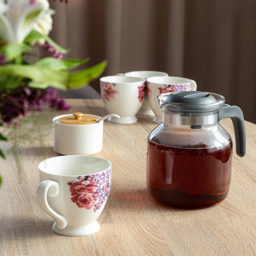 KADAX Brocca in vetro per tè e caffè da 1,5 l, resistente al calore, con coperchio, colore grigio.