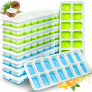 Iscrizioni per ghiaccio in forma di cubetti - 10 contenitori con coperchio - silicone - facile da rimuovere - certificato LFGB - BPA libero - blu-verde - 140 cubetti di ghiaccio - whisky - cocktail - congelatore - bevande - bambino