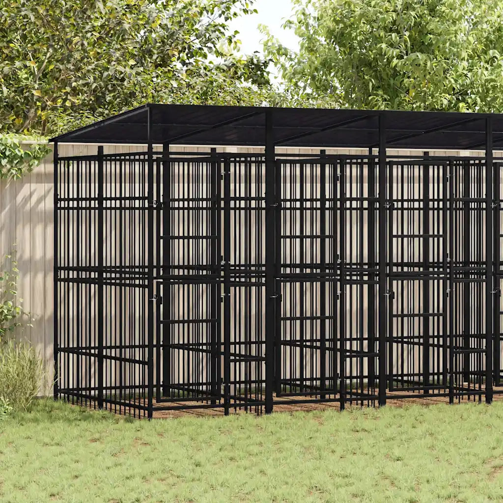 Gabbia per Cani da Esterno con Tetto in Acciaio 11,06 m² 3097951