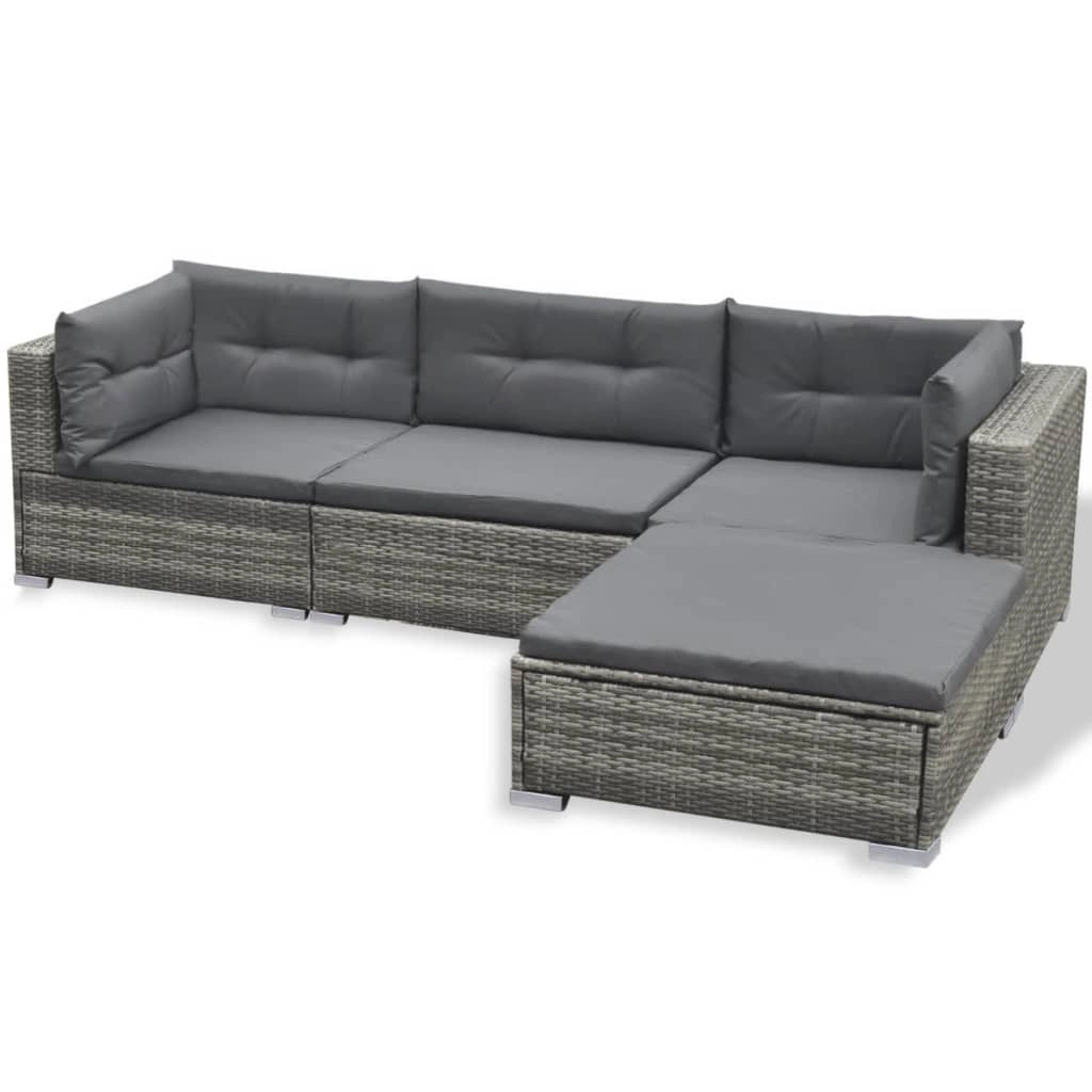Set di mobili da giardino mobili da esterno 6 pezzi con cuscini resina intrecciata grigia 02_0016875