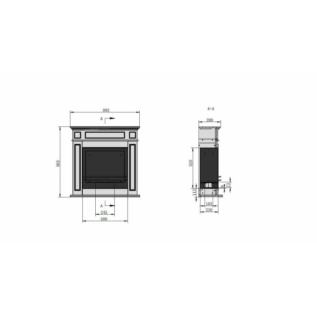 Camino a bioetanolo Ala, Caminetto ecologico, Focolare senza fumo, Riscaldatore ad etanolo, Made in Italy, 91x90 h28 cm, Marrone