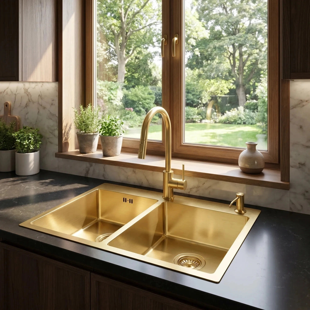 Lavello In Acciaio Toby Brush Gold senza rubinetto da cucina