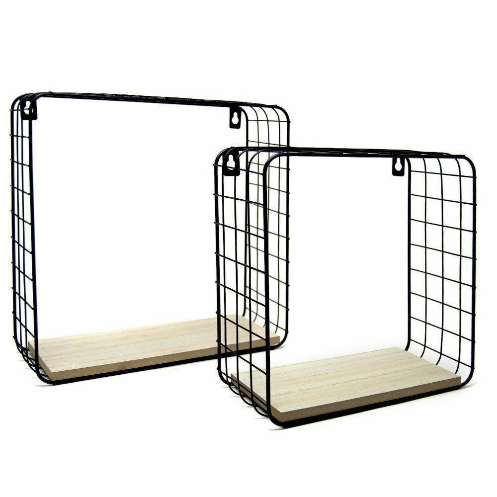 Trade Shop - 2 Mensole Da Parete Moderne Design Cubo Mensola Scaffale Legno Metallo Nero -
