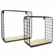 Trade Shop - 2 Mensole Da Parete Moderne Design Cubo Mensola Scaffale Legno Metallo Nero -
