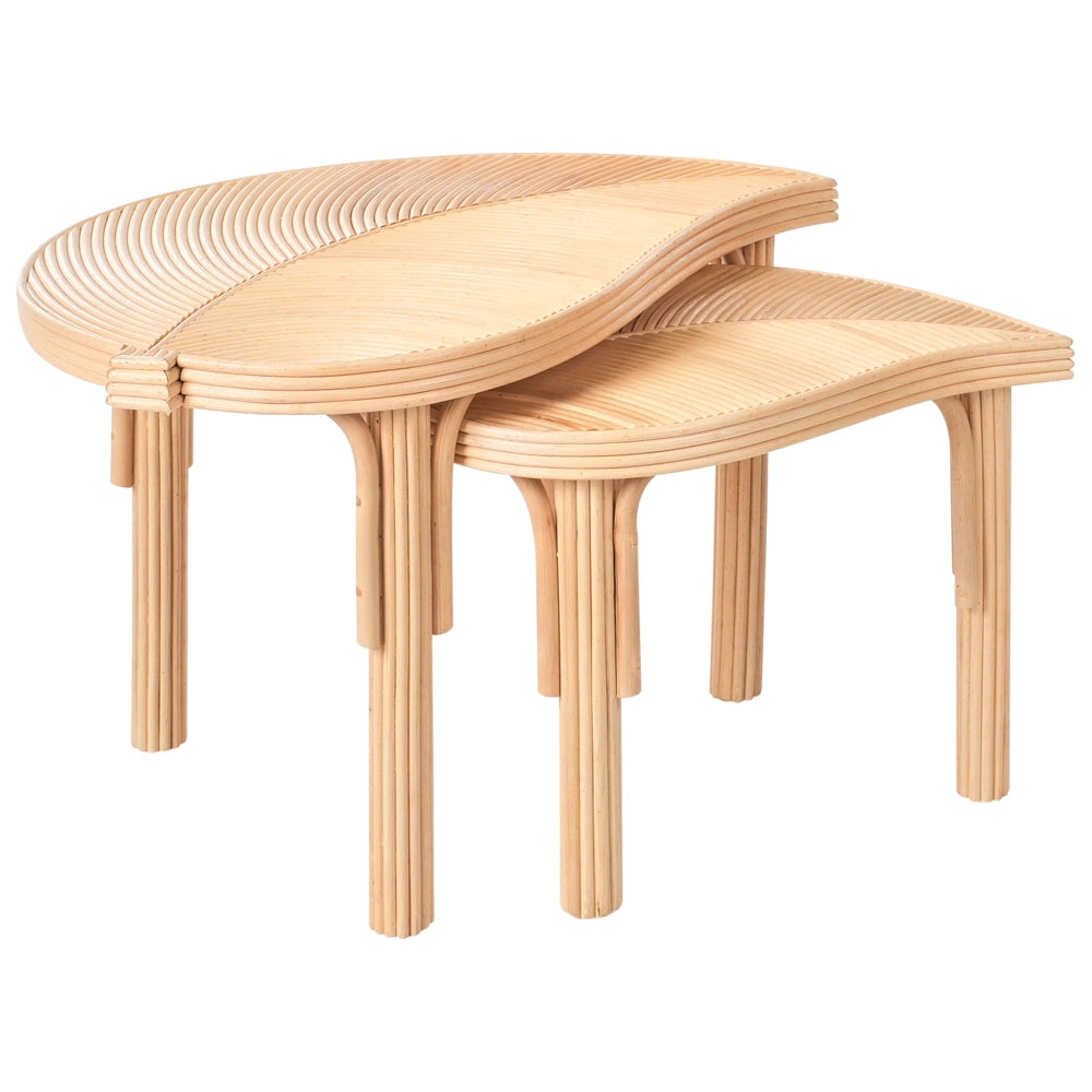 Set di 2 Tavolini in Rattan Naturale Tavolini Impilabili per Interni ed Esterni