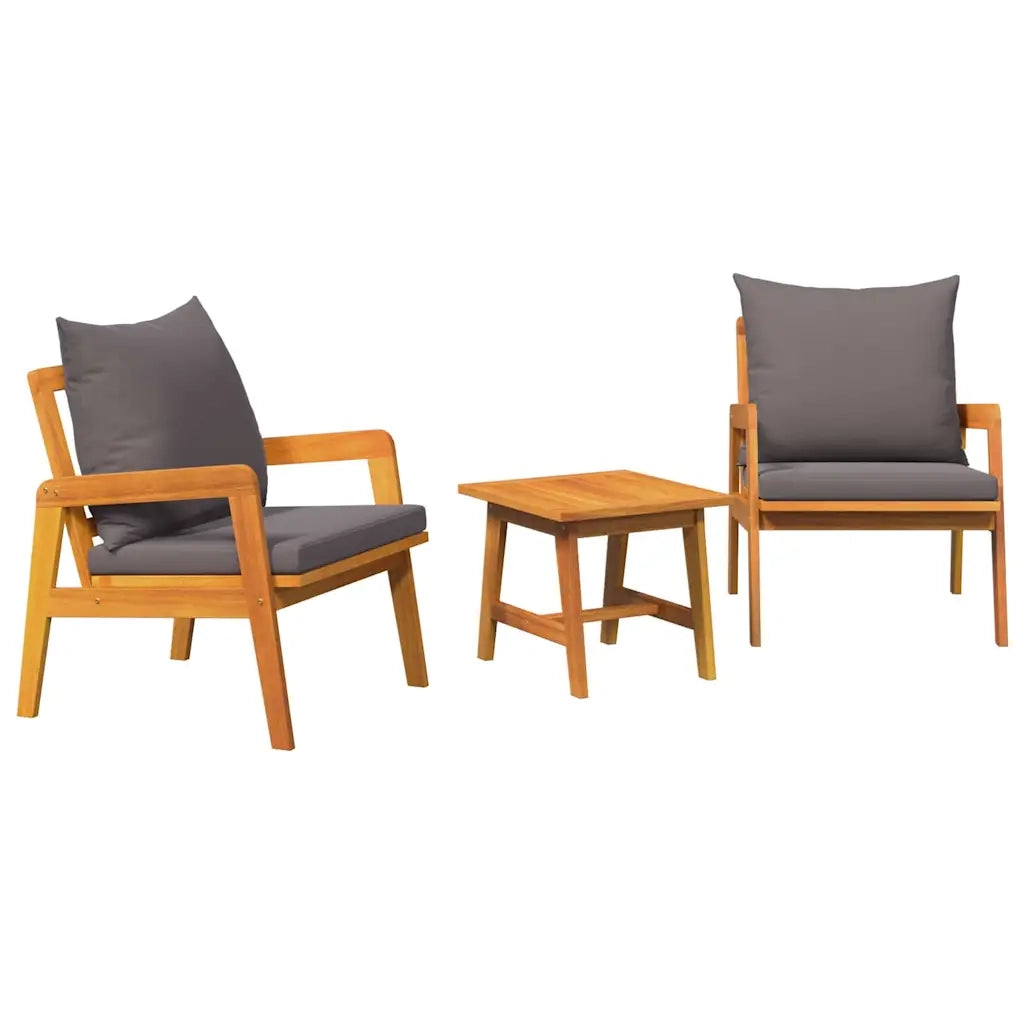 Set bistrot con cuscino 3 pz | Set Salotto da Giardino Marrone Legno di Acacia Massello