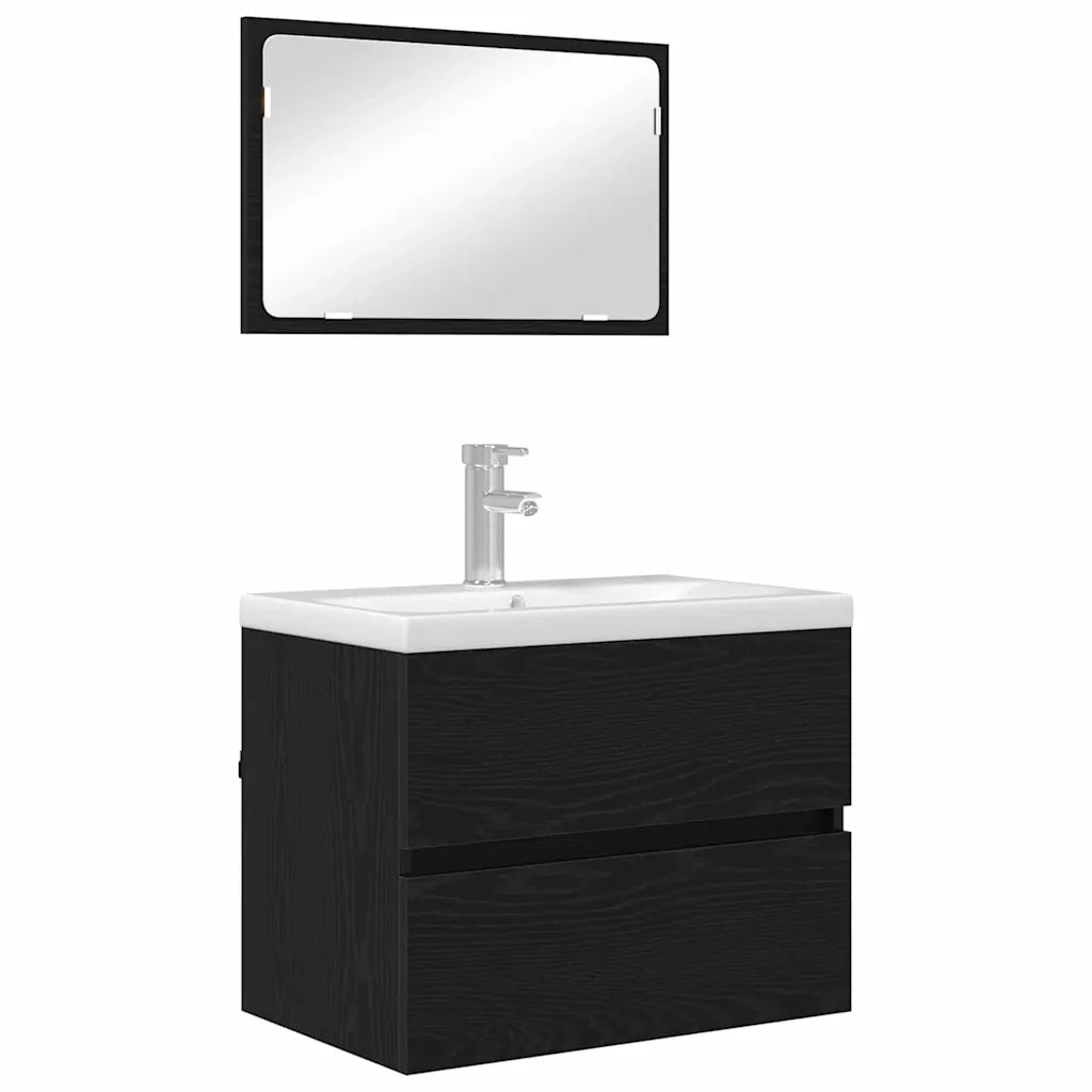 Set di mobili per il bagno con cassetto 2 pcs Rovere Nero 875434