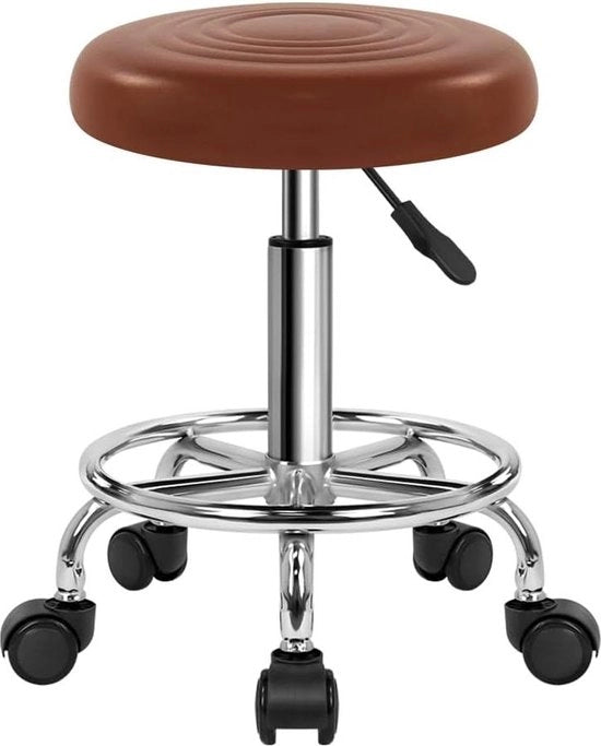 Sedia Rotonda con Ruote Stool di Sala con Ruote con Regolazione di Altezza Stool di Cucina con Ruote con Funzione di Elevazione Sedia con Ruote (Marrone) Sedia Pop-up