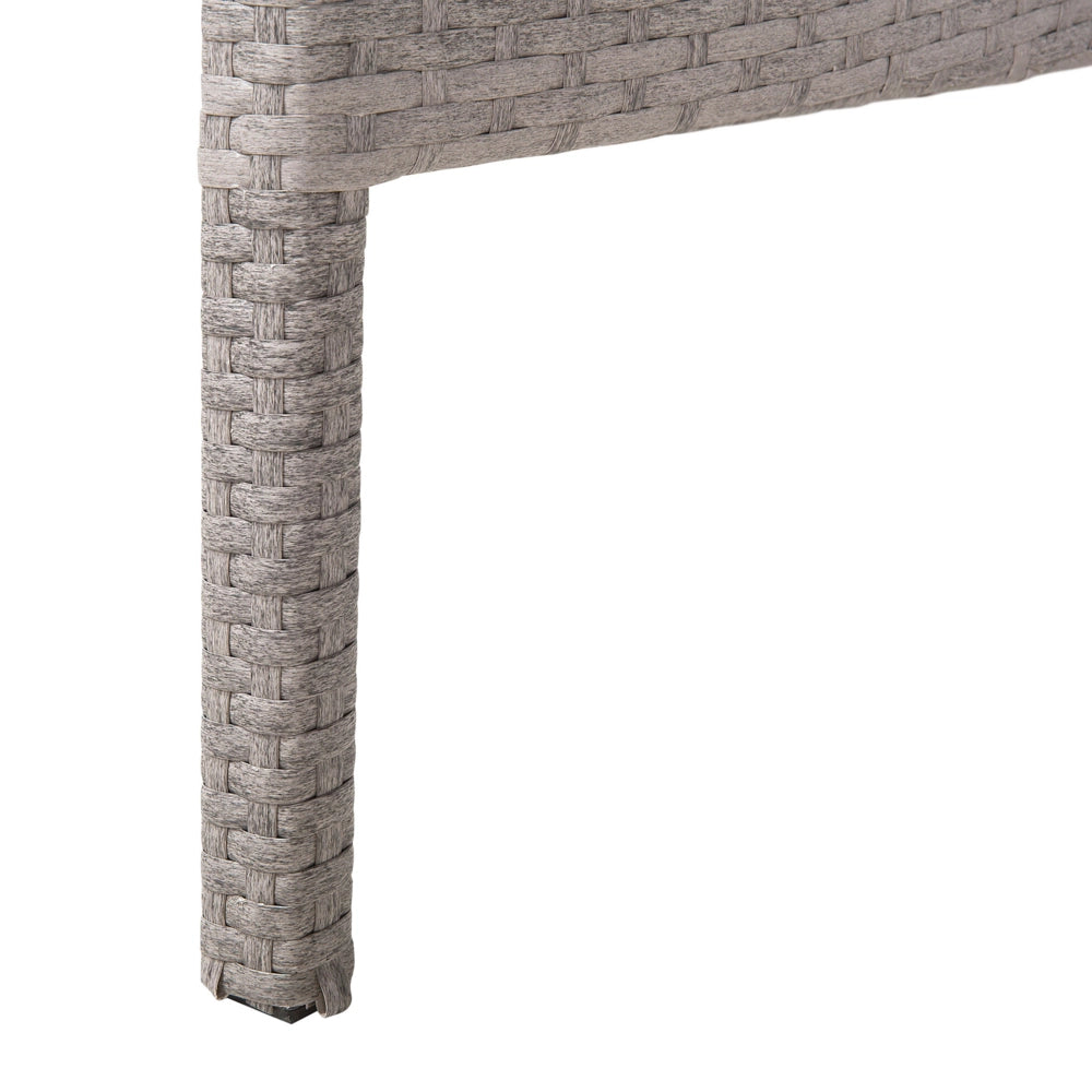 Tavolo da pranzo in vimini grigio per esterni, 145 x 80 cm piano rettangolare in vetro temperato 4 posti a sedere