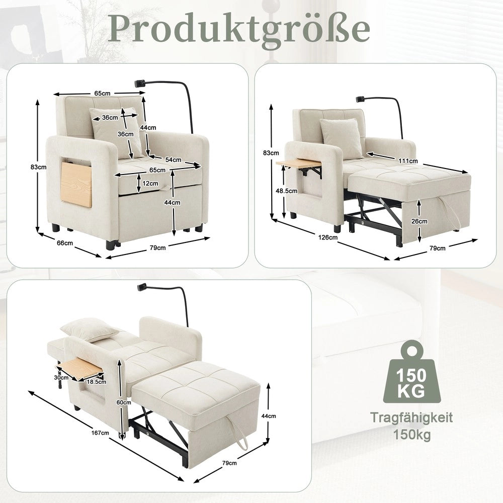Divano letto singolo ¨C Minimal ¨C tessuto chenille con cuscini e tasche laterali