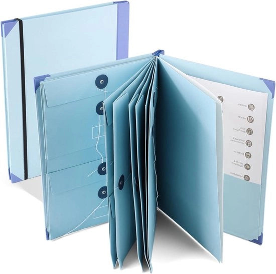 Documentario con Borse - Organizzatore per Documenti Importanti con Etichette Adesive - Materiali per la Scuola e la Casa - Blu