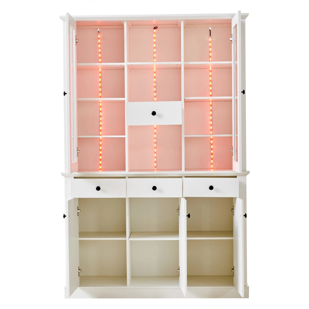 Vetrina con 5 ante; 4 cassetti e LED - per soggiorno - 119.5 x 40 x 180 cm - bianco