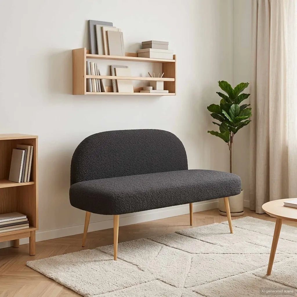 Panchina imbottita con schienale Nero 110 x 60 x 76 cm Bouclé