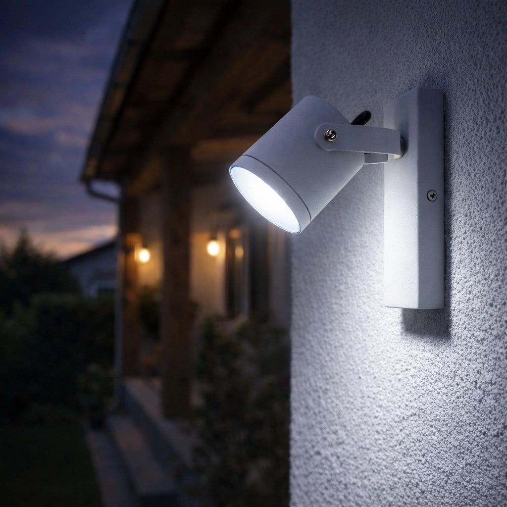 Applique da Parete Esterno GU10 Regolabile Lampada Muro in Alluminio Bianco Satinato IP44 Luce Direzionabile per Interno Esterno per Giardino Balcone Ingresso