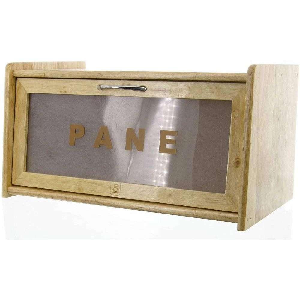 Trade Shop - Portapane In Legno Con Vetrina In Vetro Chiusura A Calamita Contenitore 38x22x20cm -