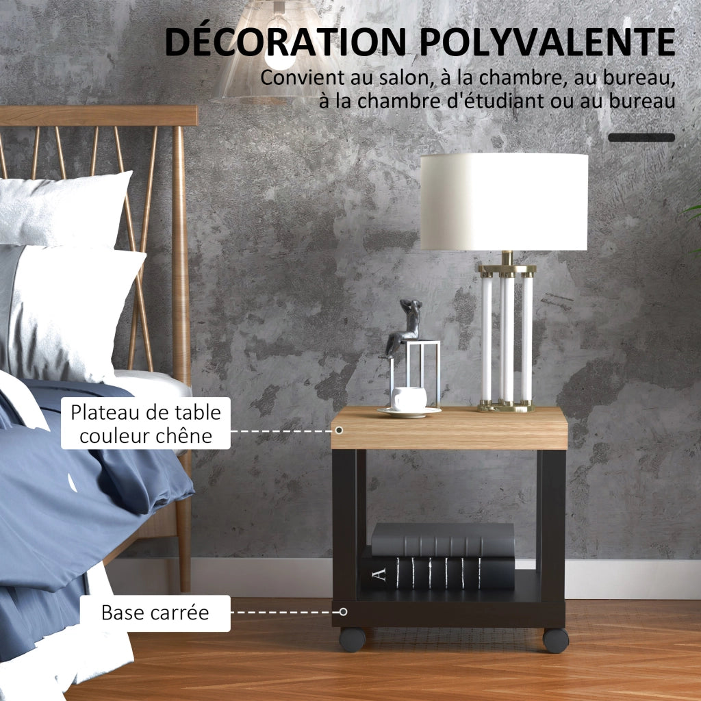 Tavolino da caff¨¨ con ruote e scaffale aperto ¨C zephmum ¨C 40x40x40 cm legno naturale e nero