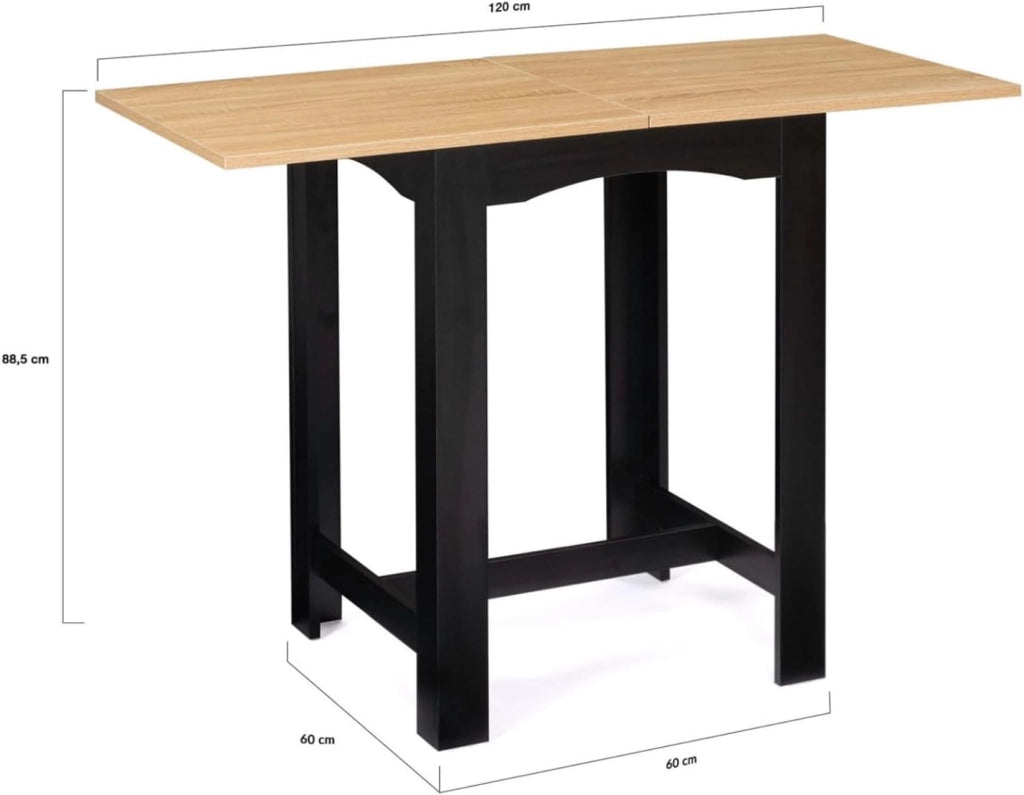 IDMarket - Tavolo da bar allungabile DONA per 2 o 4 persone, nero, piano in faggio, 60-120 cm