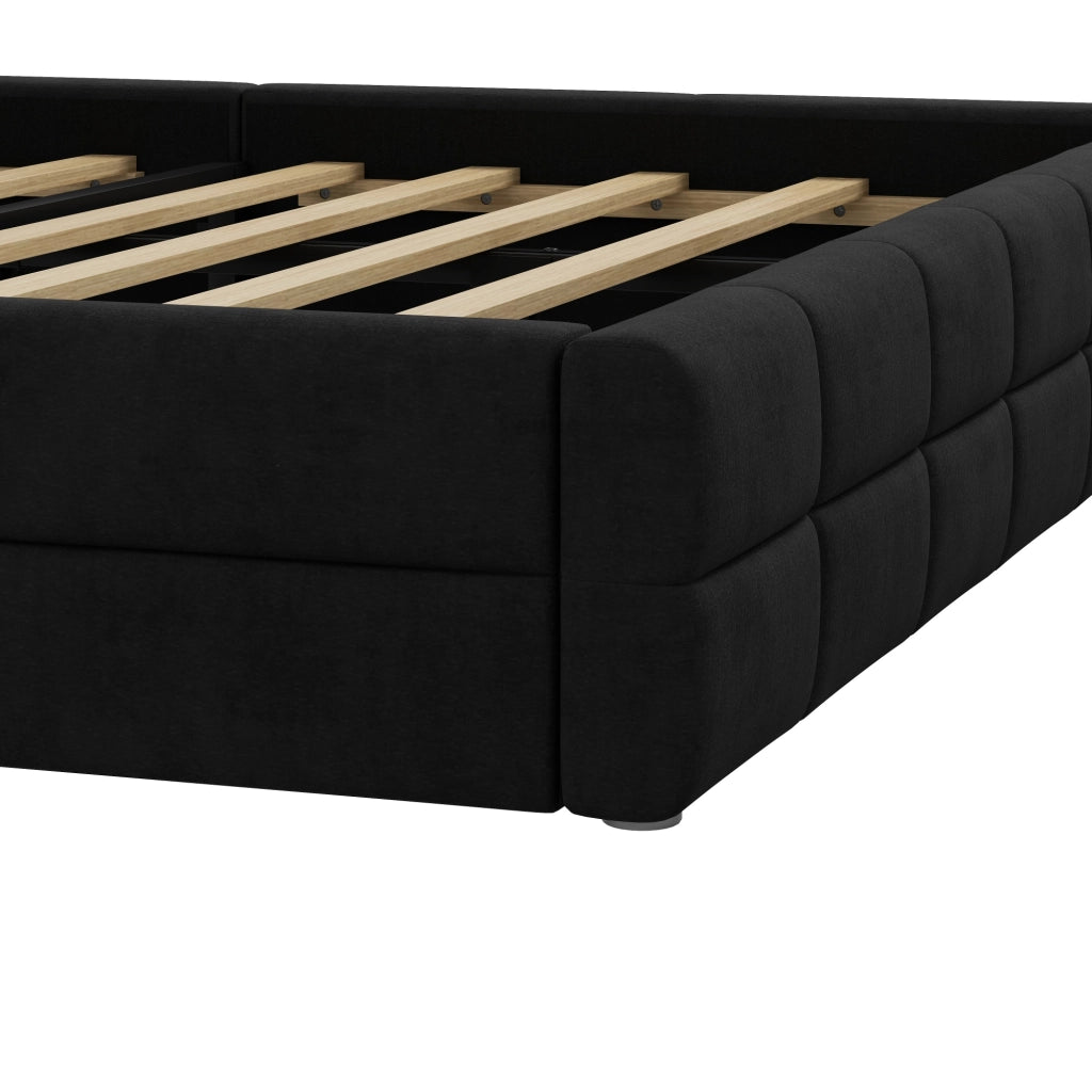 Letto imbottito 180 × 200 cm con testiera, senza materasso, in velluto, nero