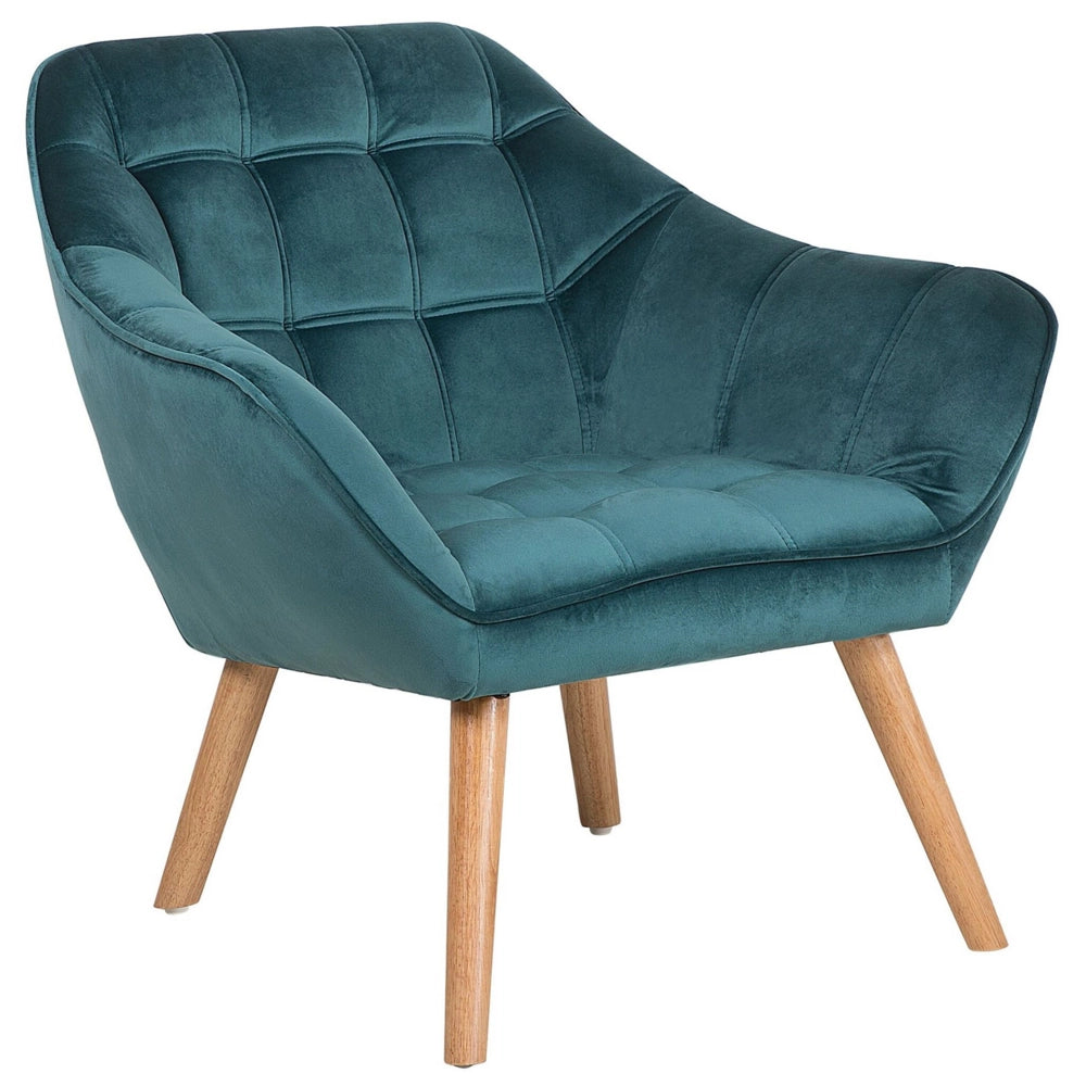 Poltrona con rivestimento in tessuto di velluto blu turchese Sedia con glam con gambe in legno