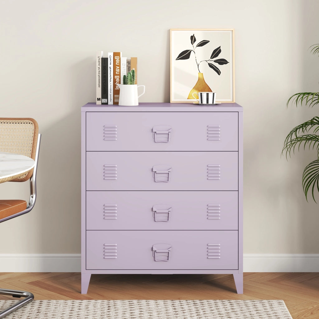 Cassettiera Hämeenlinna Comò in Acciaio con 4 Cassetti 92 x 80 x 40 cm Viola [en.casa]