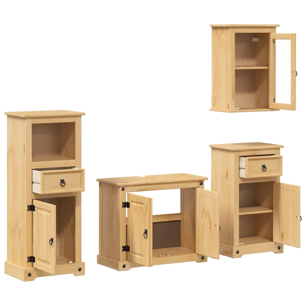 Set Mobili da Bagno 4 pz Corona in Legno Massello di Pino 3334634