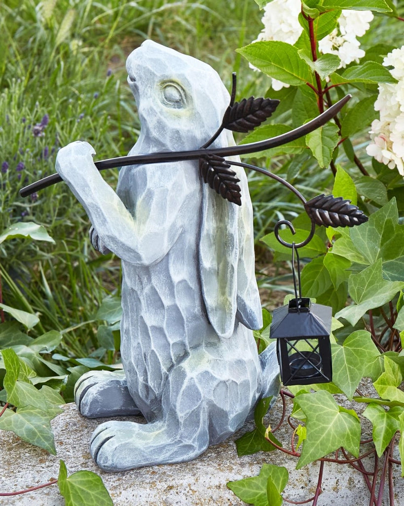 Statuetta decorativa Grigio MgO 37 cm Pezzo d'accento Coniglietto di Pasqua Decorazione per interni esterni Soggiorno
