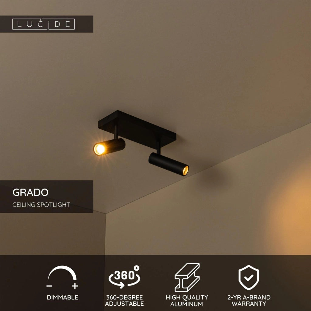 Faretto da soffitto GRADO 2xMR11 nero Lucide
