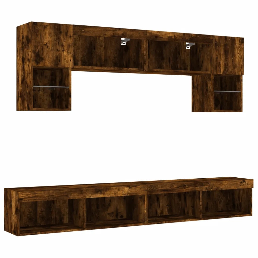 Mobili TV a Muro con LED 6pz-Set di 6 Credenza per TV sospesa Rovere Fumo in Legno Multistrato 626147
