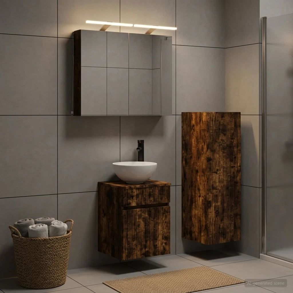 Set di mobili per il bagno 4 pz Rovere Fumo 3407459