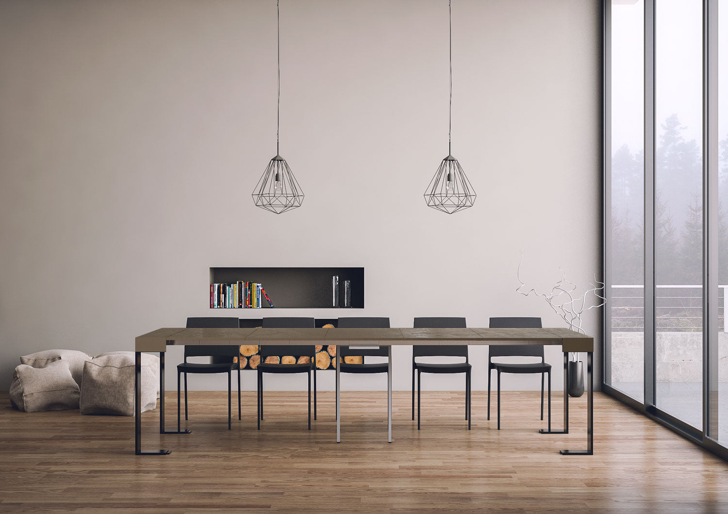 Consolle Allungabile 90-300x40x77 cm Tecno Tortora Telaio Antracite