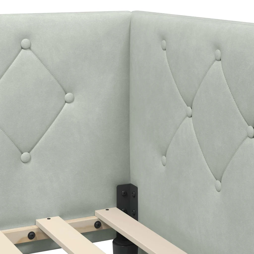 Cornice del letto ad angolo Grigio chiaro 80 x 200 cm Velluto