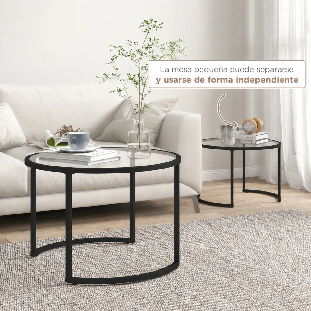 Set di 2 tavolini da caffè ?70 cm e ?54 cm in acciaio nero salvaspazio