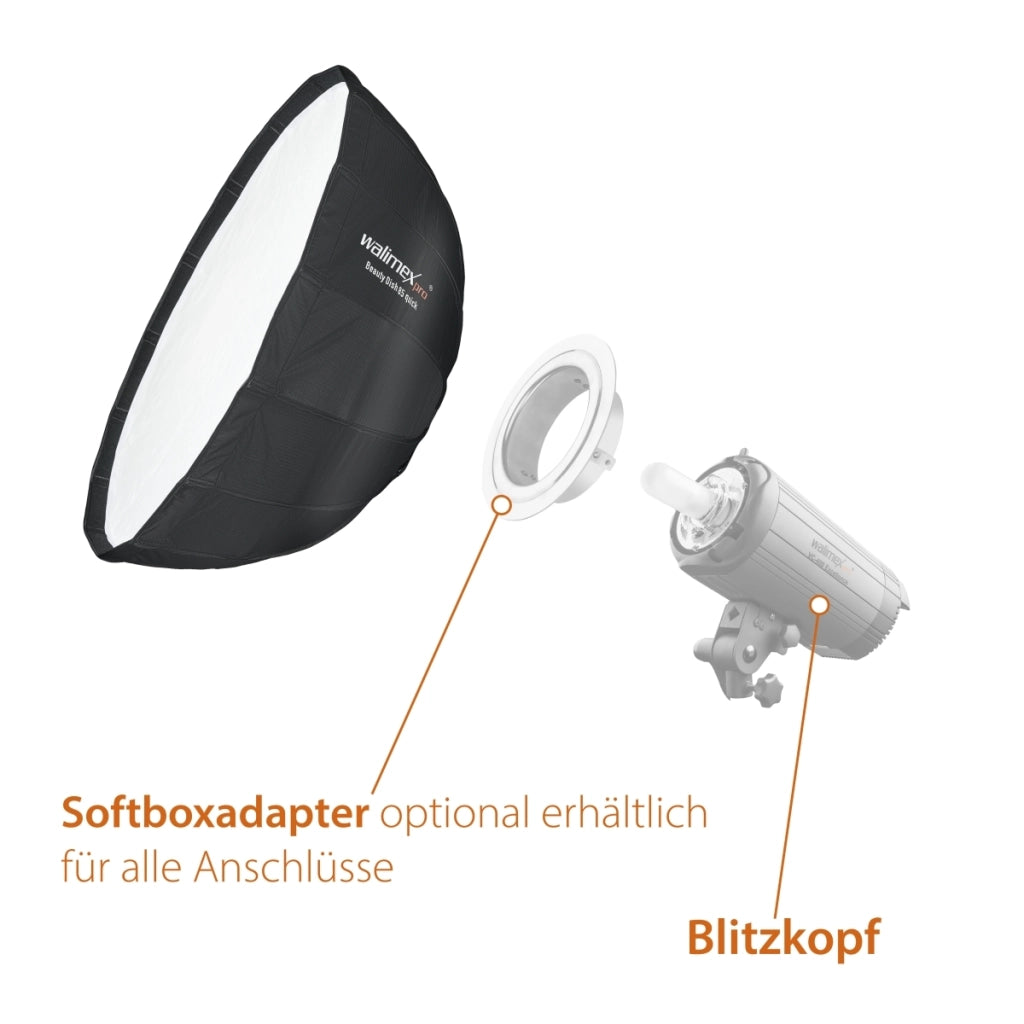 Studio Line Beauty Dish Softbox QA85 Beauty Dish Light Shaper, 85cm, profondità 40cm, pieghevole, con griglia, diffusore interno ed esterno, per flash da studio Speedlite 22455