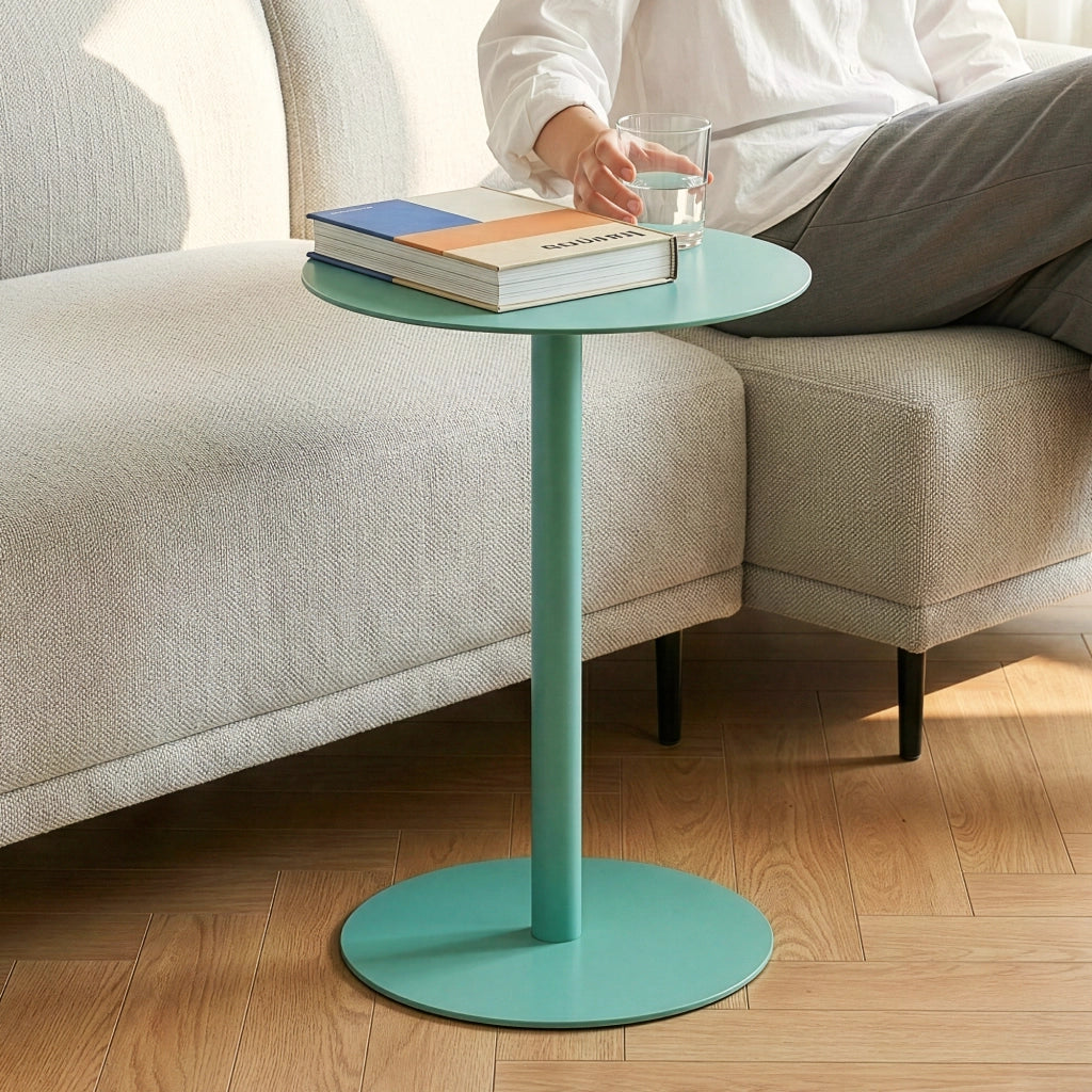 Tavolino Laterale da Divano Nastätten Metallo Piano Rotondo - Menta Verde [en.casa]