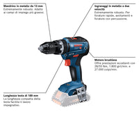 TRAPANO AVVITATORE CON PERCUSSIONE BOSCH 18V 55nm solo corpo GSB 18V-55