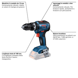 TRAPANO AVVITATORE CON PERCUSSIONE BOSCH 18V 55nm solo corpo GSB 18V-55