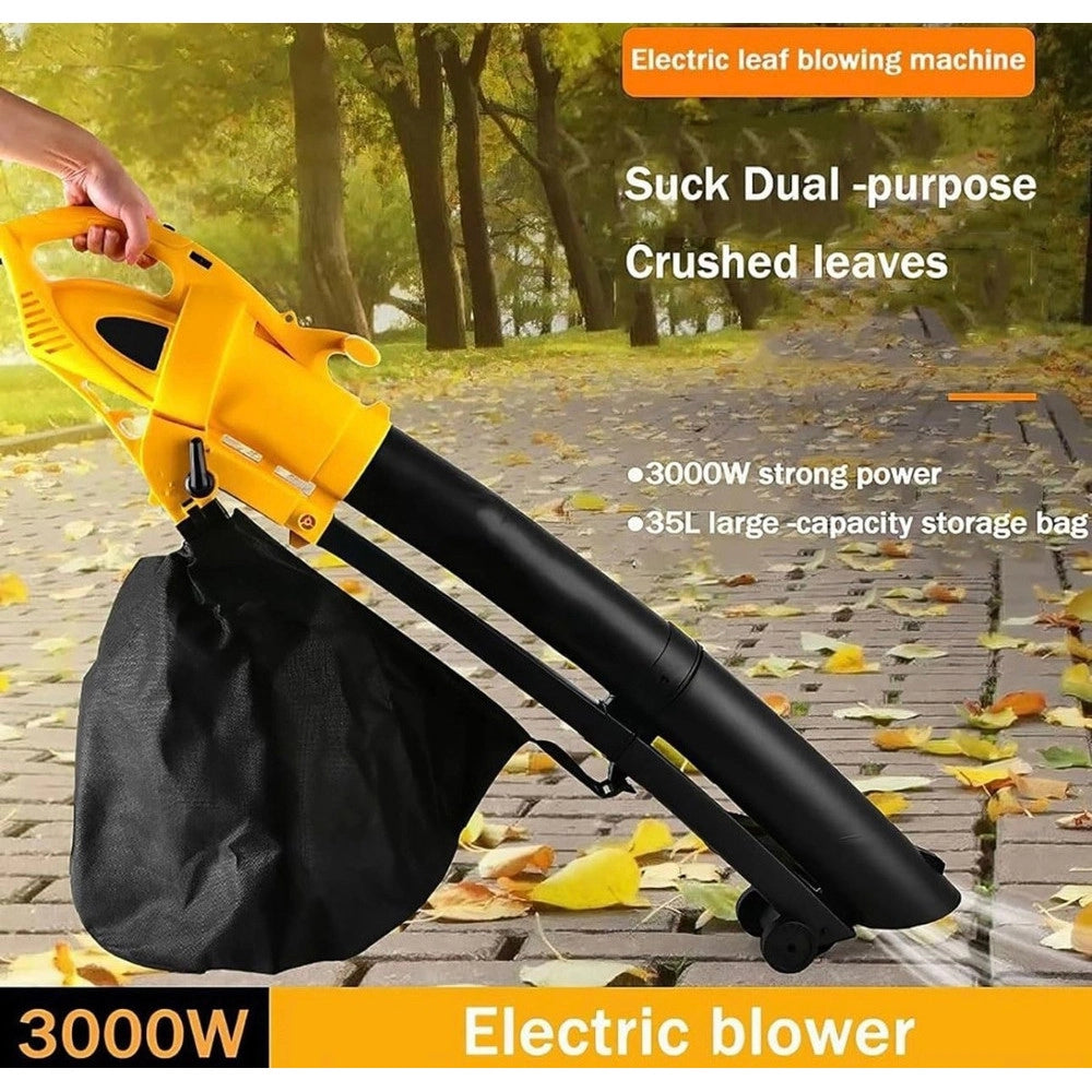 Trade Shop - Aspiratore Per Foglie Da 3000w Elettrico 3 In 1 Soffiatore Con Sacco Raccolta Da 35 Litri -