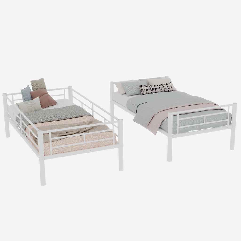 Letto a Castello 90 x 190 cm; 2 Posti; Convertibile; con Scala e Sponde - in Ferro - Bianco