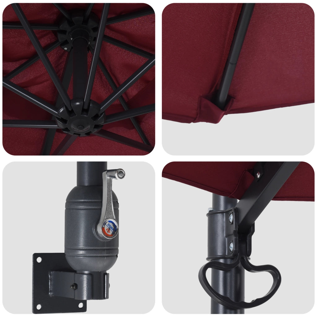 Ombrellone da patio Rosso Bordeaux Poliestere Grande Pieghevole