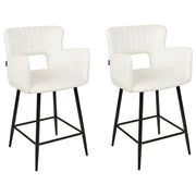 Set di 2 sgabelli da bar velluto bianco braccioli schienale intagliato gambe in metallo moderna industriale