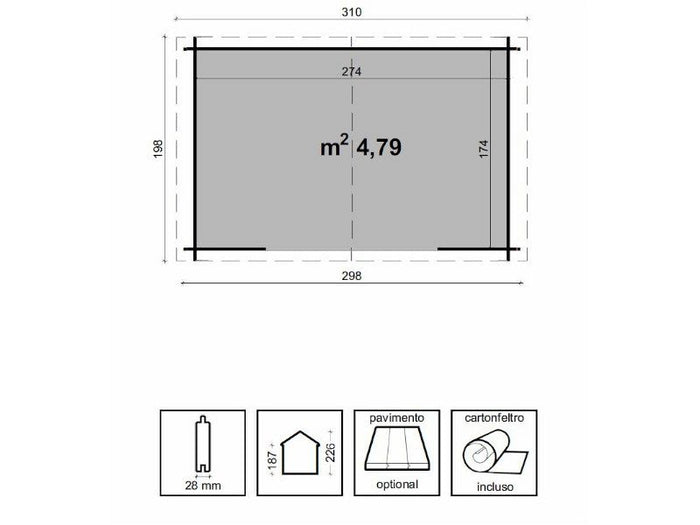 Casetta di legno Ambra in abete grezzo non trattato cm300x200 Losa