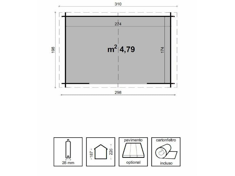 Casetta di legno Ambra in abete grezzo non trattato cm300x200 Losa