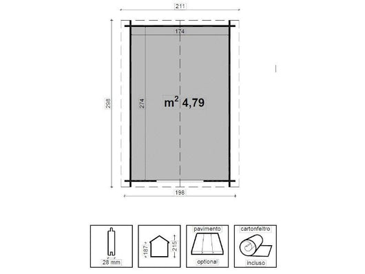 Casetta di legno Agnese in abete grezzo non trattato cm200x300 Losa