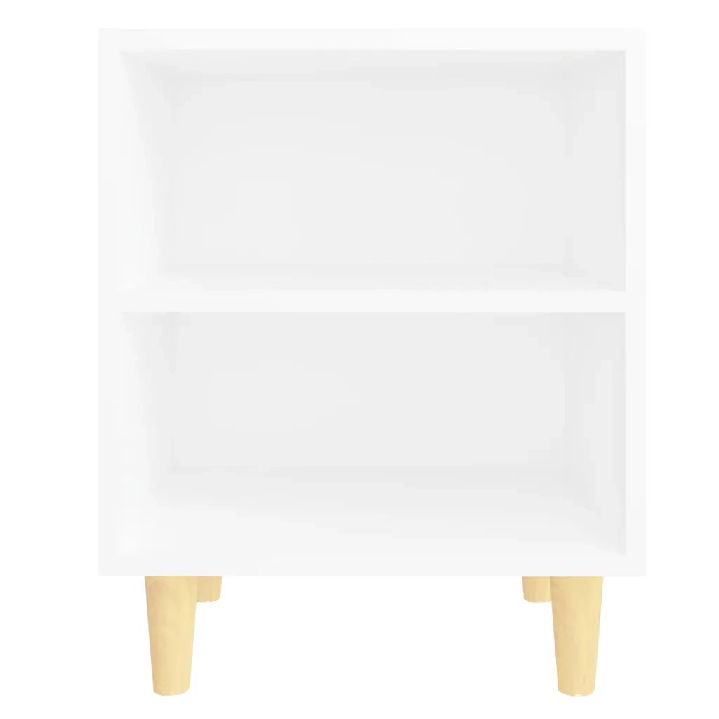 Comodino con Gambe in Legno Massello Bianco 40x30x50 cm 805779