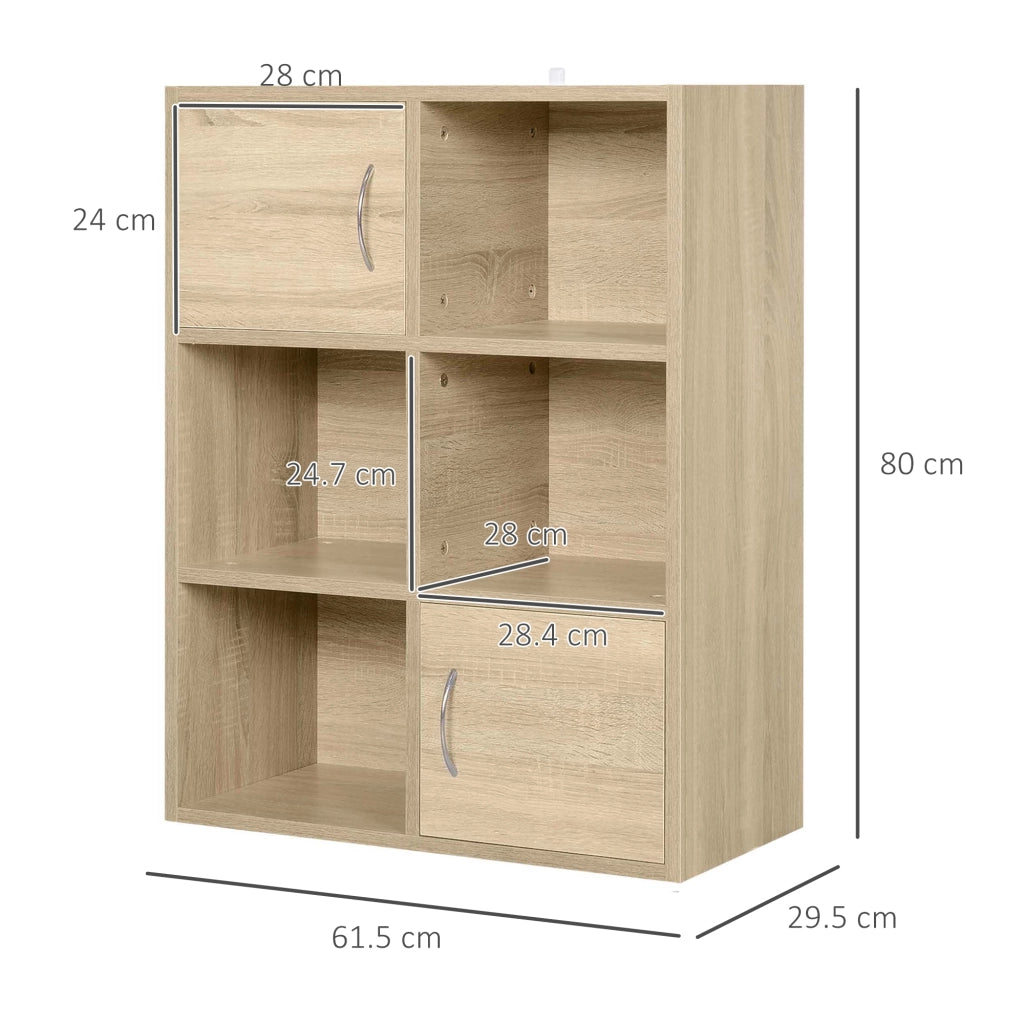 Libreria Scaffale in Legno, Mobiletto Multiuso con 3 Ripiani 4 Scompartimenti e 2 ante, 61.5x29.5x80cm